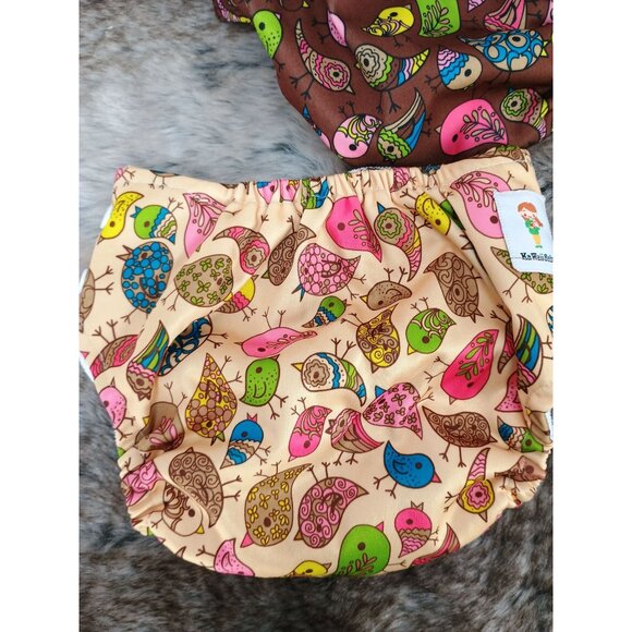 Reusable Kawaii Baby Cloth Diapers With Bird Print Adjustable Snaps 2-Pack Eco-F - Picture 5 of 9